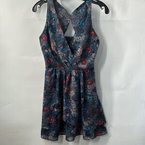 Adelyn Rae Women's Teal Red & Pink Floral Sleeveless Summer Dress Small